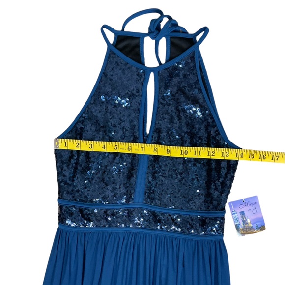 NWT Morgan & Co. Sequin A-Line Gown in Peacock Blue - Picture 9 of 15